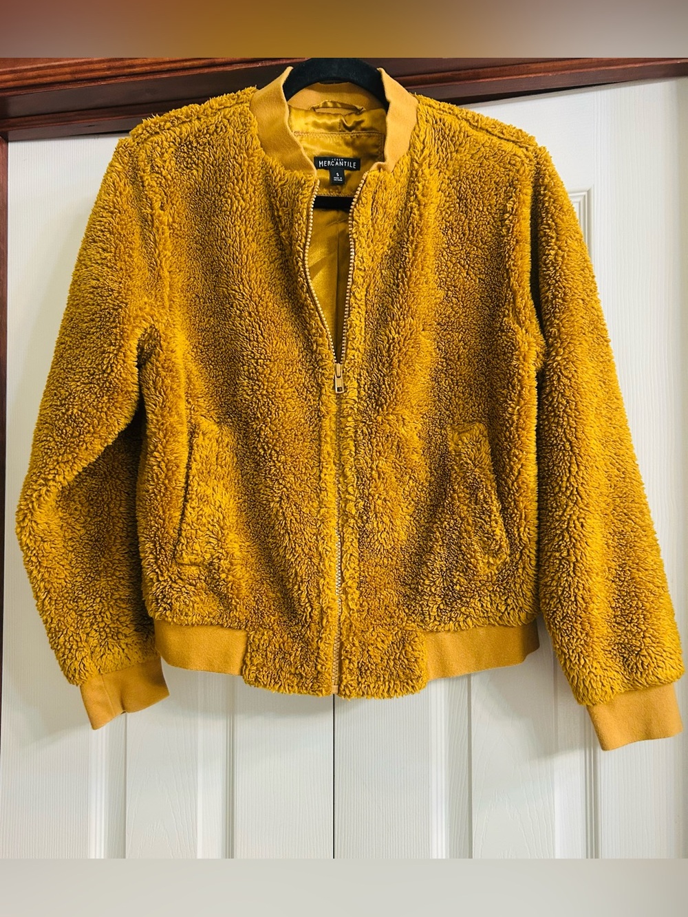 J. Crew Golden Mustard Teddy Fleece Bomber Jacket